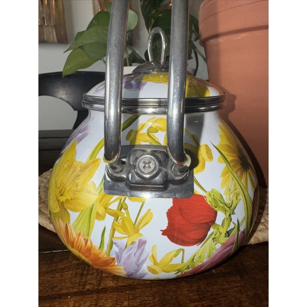 Pioneer Woman Flower Garden Tea Kettle 2.3 Qt Enameled  Chrome  Pot Retired (RV)